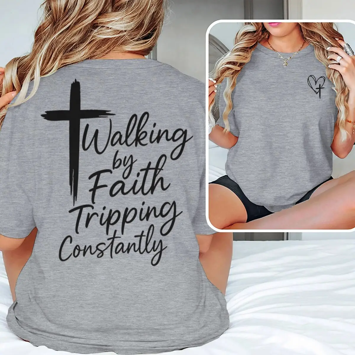 Walking By Faith Tripping Constantly Print Tees Bible Verses Graphic T-Shirt Men Women Crew Neck T Shirt Vintage Christian Tops
Walking By Faith Tripping Constantly Print Tees Bible Verses Graphic T-Shirt Men Women Crew Neck T Shirt Vintage Christian Tops