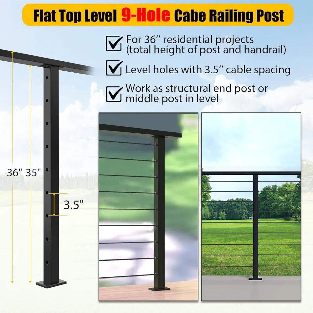 Cable Railing Post, Flat Top Level Drilled Post Black Stainless Steel Deck Post -9Holes
Cable Railing Post, Flat Top Level Drilled Post Black Stainless Steel Deck Post -9Holes