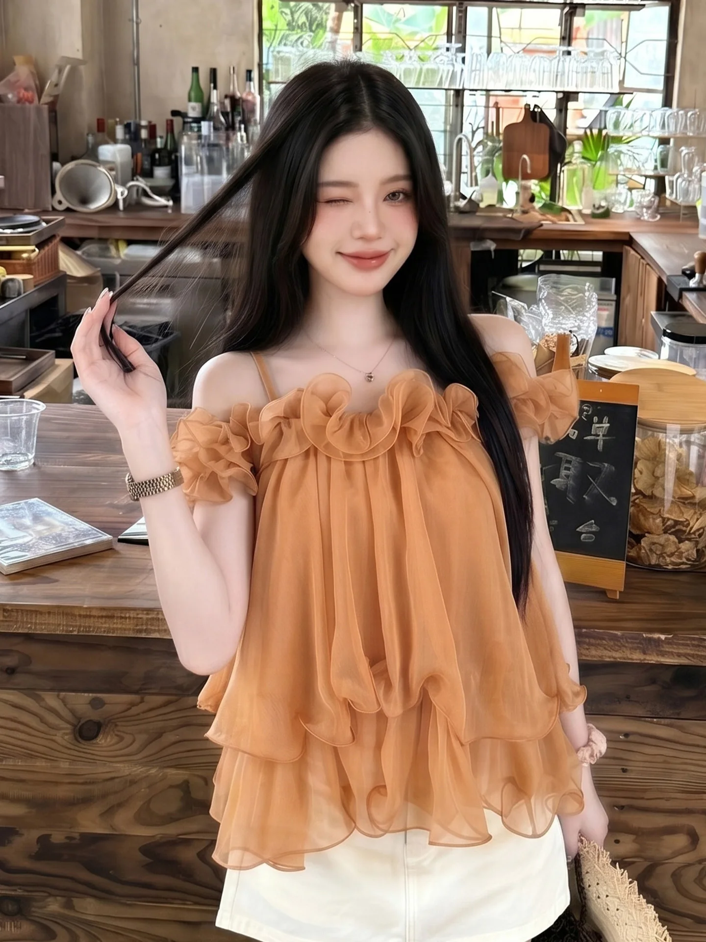 Sweet Loose Women's Summer Blouse Lace Trim One-Shoulder Chiffon Top Gentle Style Citywalk Fashion No-Bust No-Waist Baggy Top
Sweet Loose Women's Summer Blouse Lace Trim One-Shoulder Chiffon Top Gentle Style Citywalk Fashion No-Bust No-Waist Baggy Top