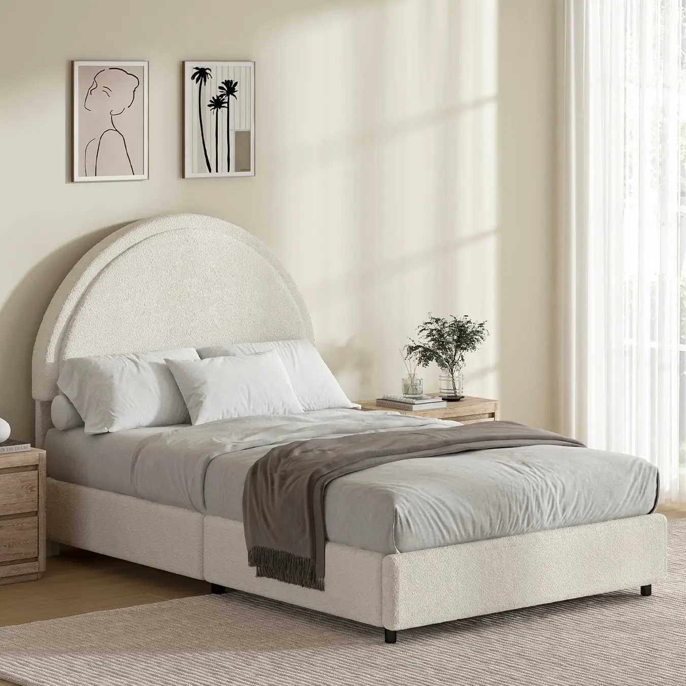 Twin Bed Frames with Round Headboard White Soft Upholstered Bed Frame Boucle Bed Frame for Kids Arch Shaped Modern Style No
Twin Bed Frames with Round Headboard White Soft Upholstered Bed Frame Boucle Bed Frame for Kids Arch Shaped Modern Style No