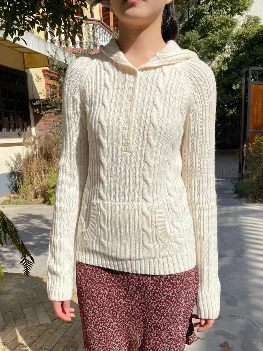 Sweet Gray Twist Flower Buttons Slim Sweater Women Autumn Pocket Hooded Long Sleeve Knitted Hoodie Vintage Preppy Style Sweaters
Sweet Gray Twist Flower Buttons Slim Sweater Women Autumn Pocket Hooded Long Sleeve Knitted Hoodie Vintage Preppy Style Sweaters