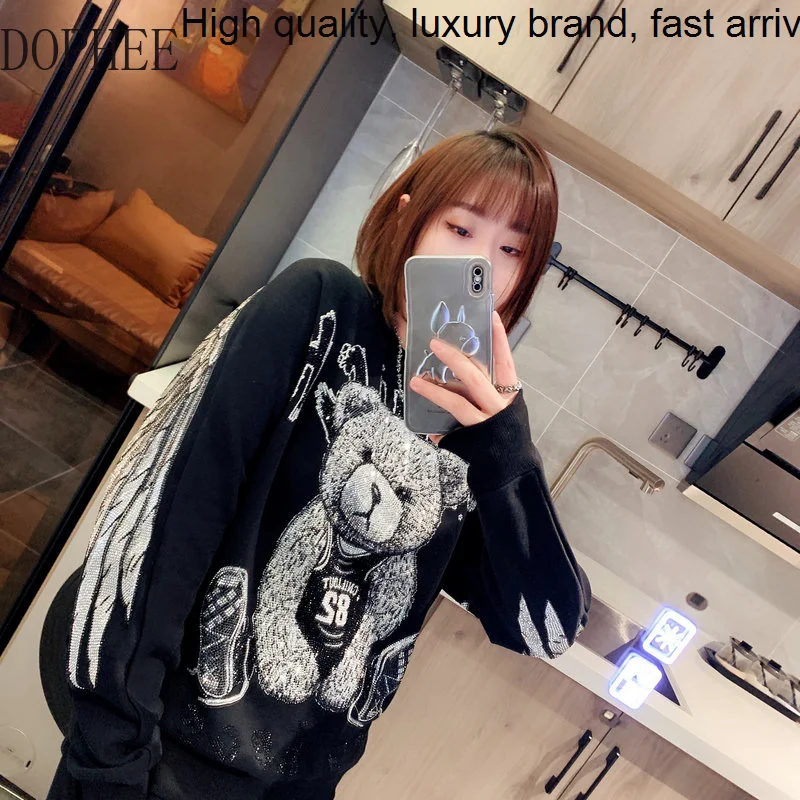 Hot Drilling Luxury Bear Wings Streetwear Pullover Top UNISEX Black Couple's Sweatshirt O-neck Long Sleeve Trendy Hoodie 2023
Hot Drilling Luxury Bear Wings Streetwear Pullover Top UNISEX Black Couple's Sweatshirt O-neck Long Sleeve Trendy Hoodie 2023