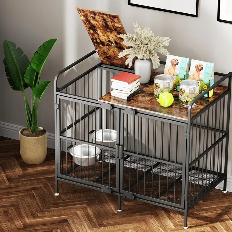 Large Dog Crate Furniture, 38 inch Wooden Dog Kennel with Top-Feeding Door Heavy Duty Furniture-Style Dog Cage 2 Bowls
Large Dog Crate Furniture, 38 inch Wooden Dog Kennel with Top-Feeding Door Heavy Duty Furniture-Style Dog Cage 2 Bowls