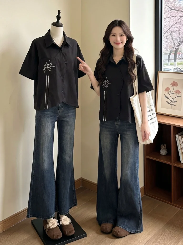 Black Short Sleeve Shirt Women's Summer New Style plus Size Irregular Design Korean Version Commute Style Loose Fit
Black Short Sleeve Shirt Women's Summer New Style plus Size Irregular Design Korean Version Commute Style Loose Fit