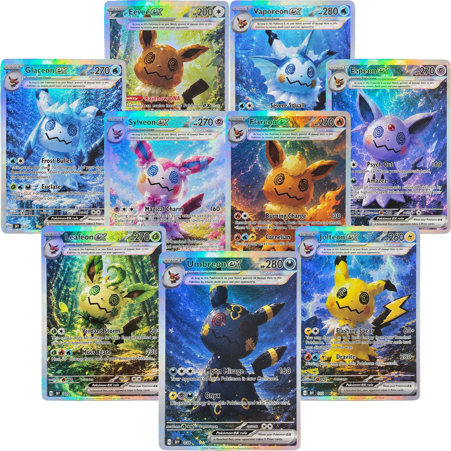 DIY English Pokemon Mimikyu Eevee Vaporeon Flareon Glaceon Sylveon Jolteon Umbreon Espeon Leafeon Game Collection Card Toy
DIY English Pokemon Mimikyu Eevee Vaporeon Flareon Glaceon Sylveon Jolteon Umbreon Espeon Leafeon Game Collection Card Toy