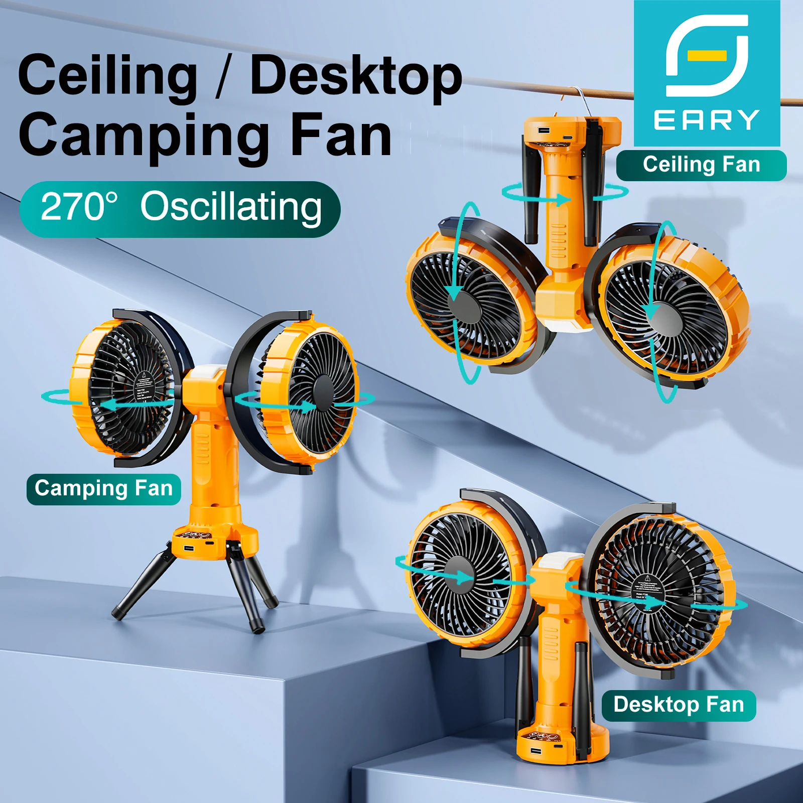 Eary Camping Dual Head Fan Tent Camp Fan With 8000mAh/10000 mAh Battery 4-Speed Wind 2 Lighting Portable Outdoor Air Cooling Fan
Eary Camping Dual Head Fan Tent Camp Fan With 8000mAh/10000 mAh Battery 4-Speed Wind 2 Lighting Portable Outdoor Air Cooling Fan
