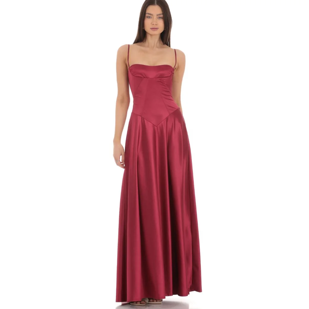 Customized Burgundy Satin Spaghetti Strap Maxi Dress Custom Color Corset Detail Formal Prom Evening Dress
Customized Burgundy Satin Spaghetti Strap Maxi Dress Custom Color Corset Detail Formal Prom Evening Dress