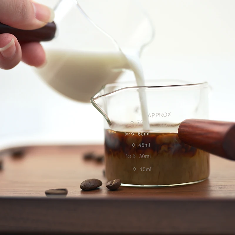 1PCS 75ml Wooden Handle Double V-Shaped Mouth Heat Resistant Glass Espresso Measuring Cup With Dual Scale Milk Measuring Mugs
1PCS 75ml Wooden Handle Double V-Shaped Mouth Heat Resistant Glass Espresso Measuring Cup With Dual Scale Milk Measuring Mugs