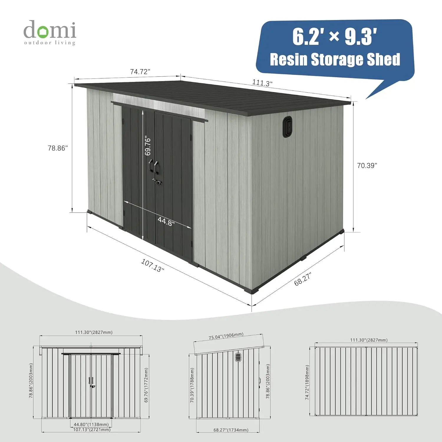 Domi 6x9FT Outdoor Resin Storage Shed Transparent Windows Louvered Vents Plastic Tool Shed Double Customized
Domi 6x9FT Outdoor Resin Storage Shed Transparent Windows Louvered Vents Plastic Tool Shed Double Customized