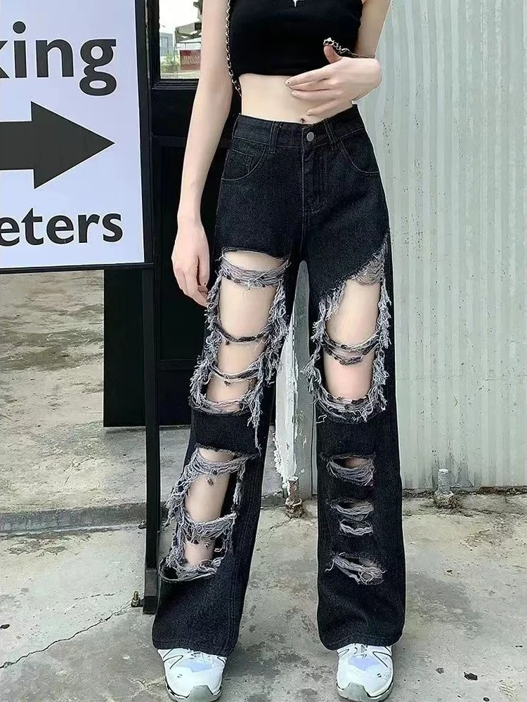Womens Ripped Jeans Straight Leg Black High Waist Shot Denim Pants for Women New in Clothes Unique Wide Stylish Torn Trousers
Womens Ripped Jeans Straight Leg Black High Waist Shot Denim Pants for Women New in Clothes Unique Wide Stylish Torn Trousers