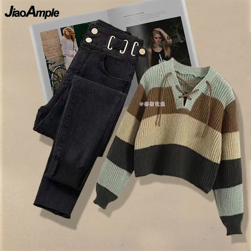 Women's Autumn Winter New Fashion Knitted Sweater+denim Pants Matching Set Korean Elegant Retro Pullover Jeans Two-piece Suit
Women's Autumn Winter New Fashion Knitted Sweater+denim Pants Matching Set Korean Elegant Retro Pullover Jeans Two-piece Suit