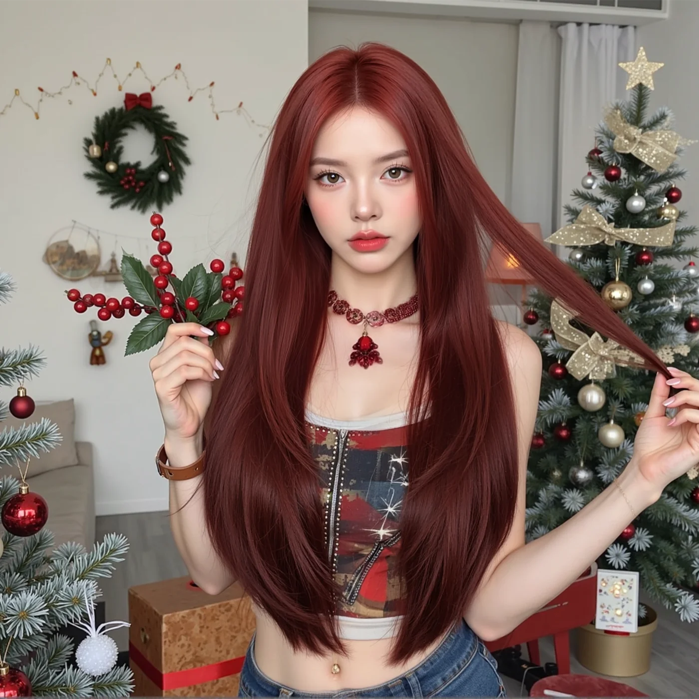 Рождественские длинные прямые бордовые винно-красные синтетические парики, средняя часть парика для женщин, косплей, Лолита, повседневные накладные волосы, термостойкие
Рождественские длинные прямые бордовые винно-красные синтетические парики, средняя часть парика для женщин, косплей, Лолита, повседневные накладные волосы, термостойкие