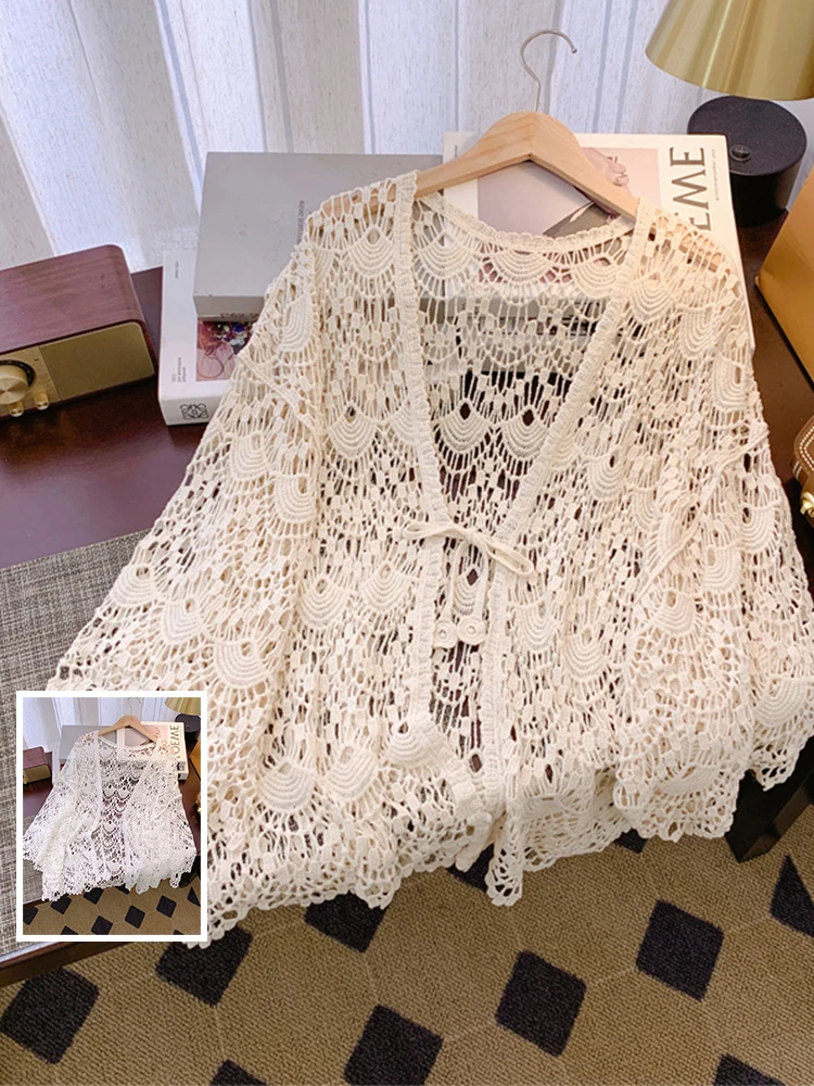 Faionable Color Lace Hollow out Top Large Size Women's V-Ne Belted Sun Protection Open Cardigan Thin Bamboo Cotton ...
Faionable Color Lace Hollow out Top Large Size Women's V-Ne Belted Sun Protection Open Cardigan Thin Bamboo Cotton ...