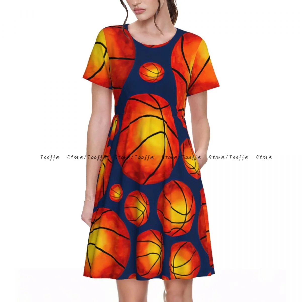 Summer Women Dress Watercolor Basketball Ball Background Casual Beach Holiday Short Sleeve Round Collar Woman Midi Dress
Summer Women Dress Watercolor Basketball Ball Background Casual Beach Holiday Short Sleeve Round Collar Woman Midi Dress
