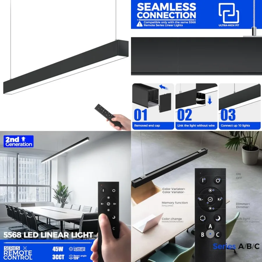 Feet LED Linear Light Remote, 2nd-Generation, 5W Seamless Connection, 3000K to 6000K Color Changing, Dimmable Ceiling Shop Ligh
Feet LED Linear Light Remote, 2nd-Generation, 5W Seamless Connection, 3000K to 6000K Color Changing, Dimmable Ceiling Shop Ligh