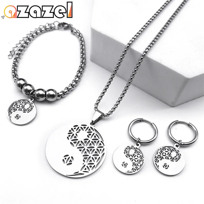 Yin Yang Pendant Jewelry Set for Women Men Stainless Steel Silver Color Flower of Life Yinyang Tai Ji Necklace Earring Bracelet
Yin Yang Pendant Jewelry Set for Women Men Stainless Steel Silver Color Flower of Life Yinyang Tai Ji Necklace Earring Bracelet