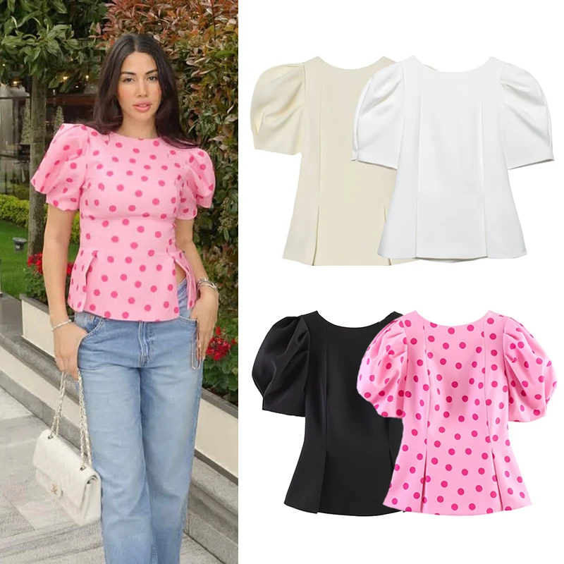 Women's Top 2026 New Summer Fashion Pink Puff Sleeve Polka Dot Top for Women Party Shirt Casual Chic Lady Holiday Shirt Top
Women's Top 2026 New Summer Fashion Pink Puff Sleeve Polka Dot Top for Women Party Shirt Casual Chic Lady Holiday Shirt Top