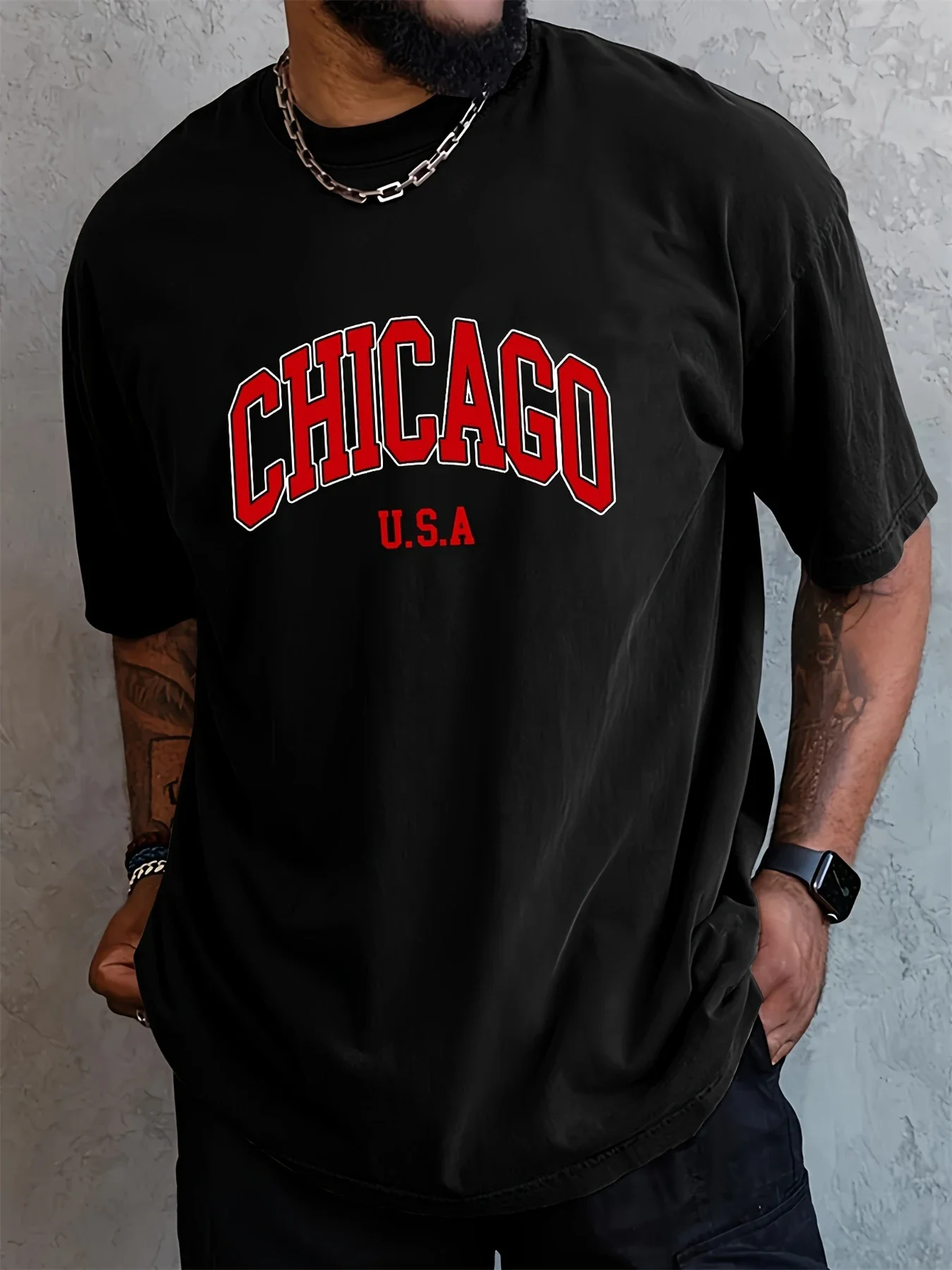 Men's summer 100 cotton fashionable casual loose plus size Chicago USA printed sports round neck short sleeved T-shirt top
Men's summer 100 cotton fashionable casual loose plus size Chicago USA printed sports round neck short sleeved T-shirt top