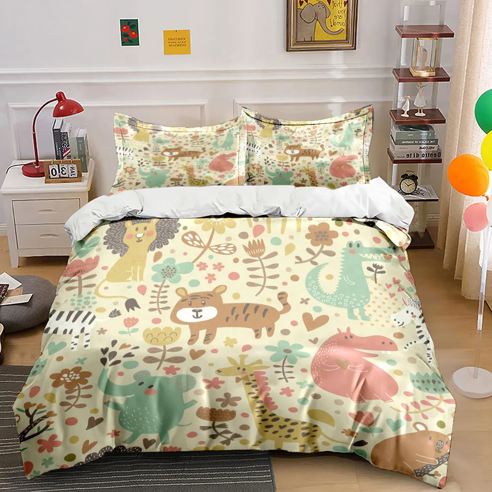 Cartoon animals with floral background Bedding Set 1 Duvet Cover 2 Pillowcases for Adult and Children Luxury Gift Full Size
Cartoon animals with floral background Bedding Set 1 Duvet Cover 2 Pillowcases for Adult and Children Luxury Gift Full Size