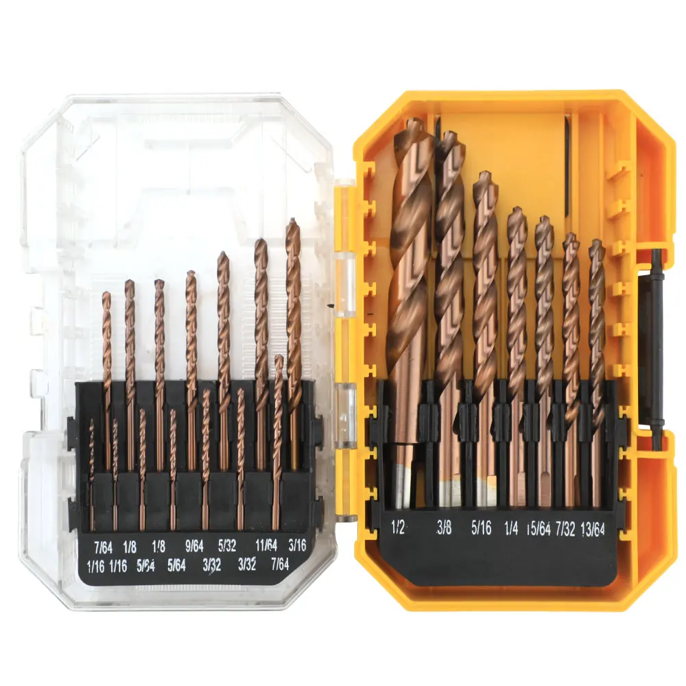 Набор кобальтовых сверл, сверла по металлу M35, для закаленного металла, нержавеющей стали, чугуна, пластика и дерева, 21 предмета, 1/16"-1/2
Набор кобальтовых сверл, сверла по металлу M35, для закаленного металла, нержавеющей стали, чугуна, пластика и дерева, 21 предмета, 1/16"-1/2