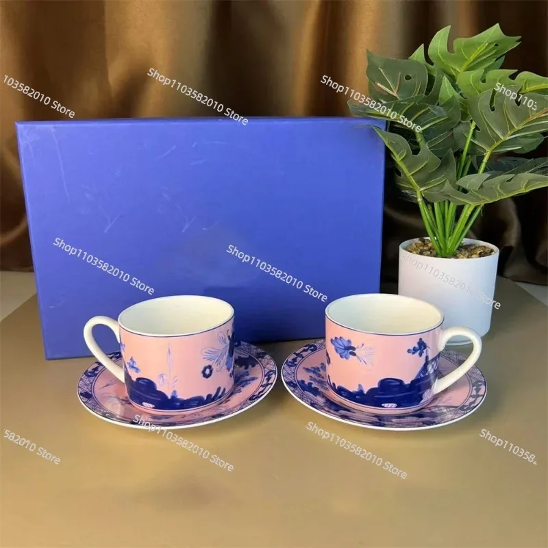 High-End Oriental Porcelain Coffee Cup & Saucer Set, Pink Purple Blue Printed Mug & Plate Gift Box Tea Cup Set
High-End Oriental Porcelain Coffee Cup & Saucer Set, Pink Purple Blue Printed Mug & Plate Gift Box Tea Cup Set