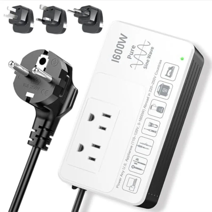 Universal 1600W 220V to 110V voltage converter for international travelblack ABS plastic plug-and-play operation supports US ap
Universal 1600W 220V to 110V voltage converter for international travelblack ABS plastic plug-and-play operation supports US ap