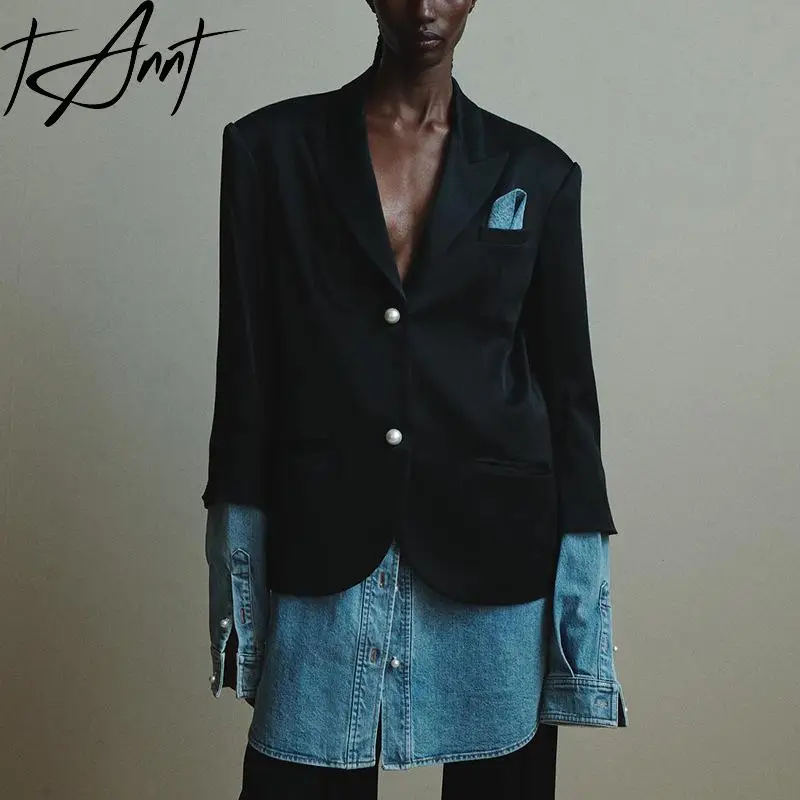 TANNT 2025 Denim Women Blazer Stitched Single Breasted Ladies Black Blazer Coat Fashion Women's Long Suit Jacket New
TANNT 2025 Denim Women Blazer Stitched Single Breasted Ladies Black Blazer Coat Fashion Women's Long Suit Jacket New