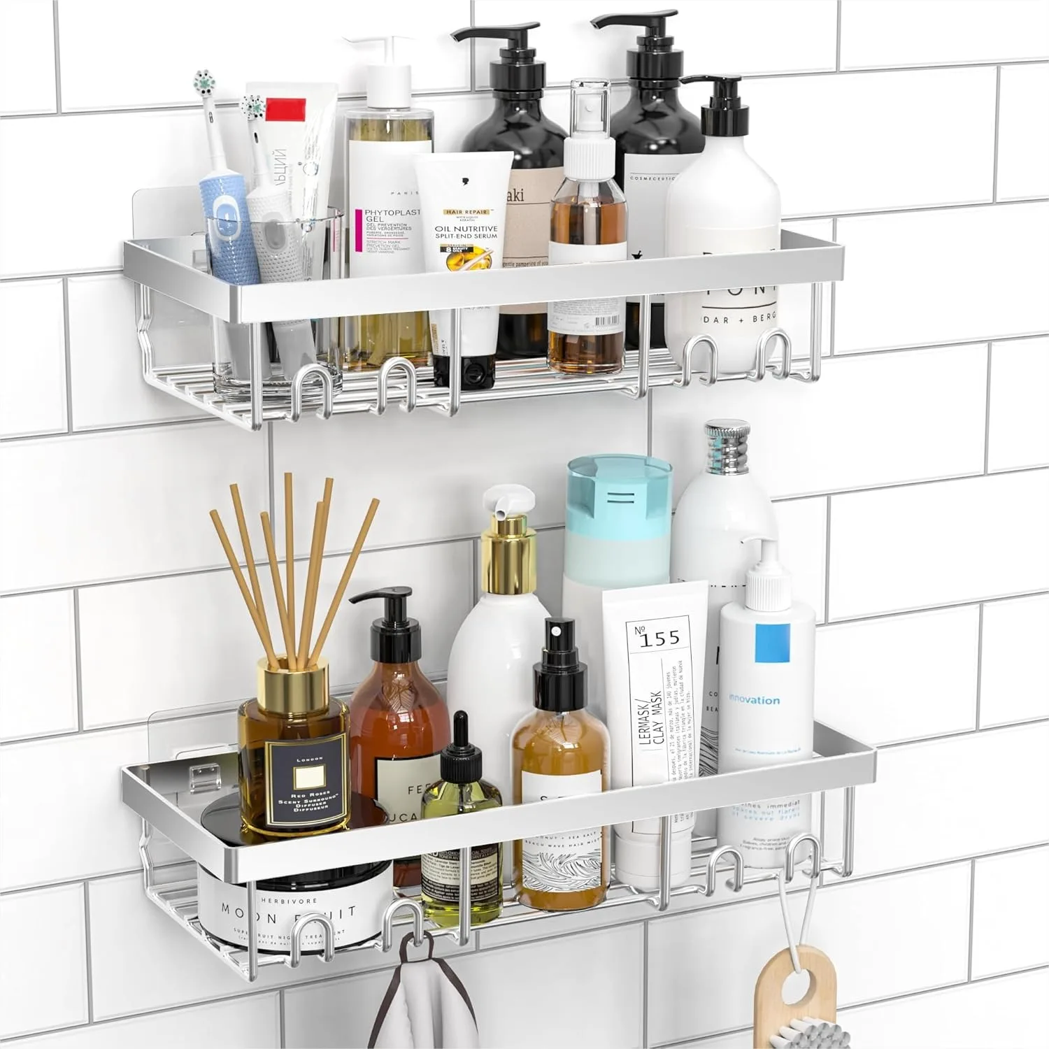 Self Adhesive Shower Caddy Shelf Organizer for Bathroom Wall, Rustproof Stainless Steel Basket with Hooks for Farmhouse Decor
Self Adhesive Shower Caddy Shelf Organizer for Bathroom Wall, Rustproof Stainless Steel Basket with Hooks for Farmhouse Decor