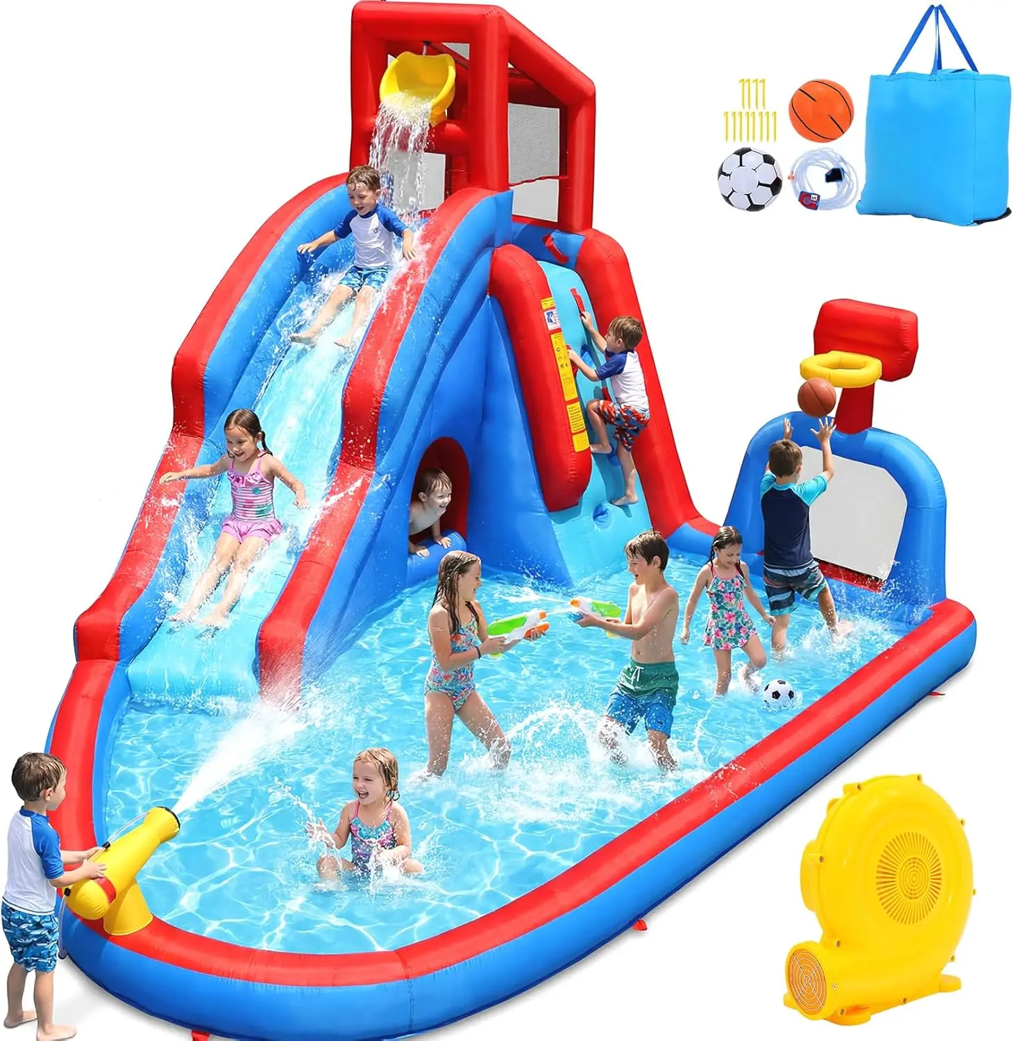 Kids 14.2ft Inflatable Water Slide Park: 9-in-1 Bounce House with Large Pool, Slide, Soccer Field, Dump Bucket & Obstacle Tunnel - Blow Up Waterslide for Backyard Fun Gift
Kids 14.2ft Inflatable Water Slide Park: 9-in-1 Bounce House with Large Pool, Slide, Soccer Field, Dump Bucket & Obstacle Tunnel - Blow Up Waterslide for Backyard Fun Gift