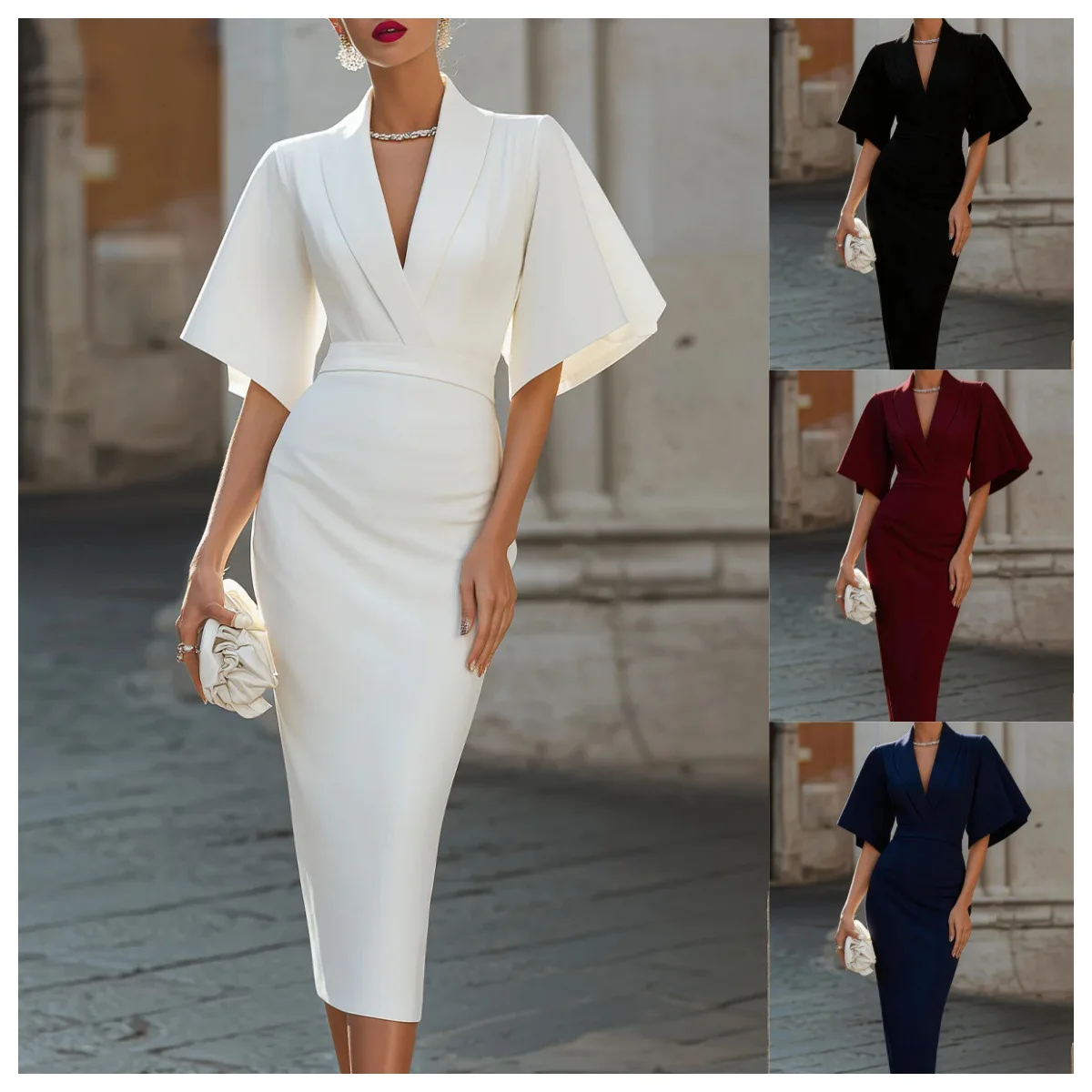 V Neck Flared Sleeve Bodycon Pencil Dress Elegant Evening Dresses Spring Summer
V Neck Flared Sleeve Bodycon Pencil Dress Elegant Evening Dresses Spring Summer
