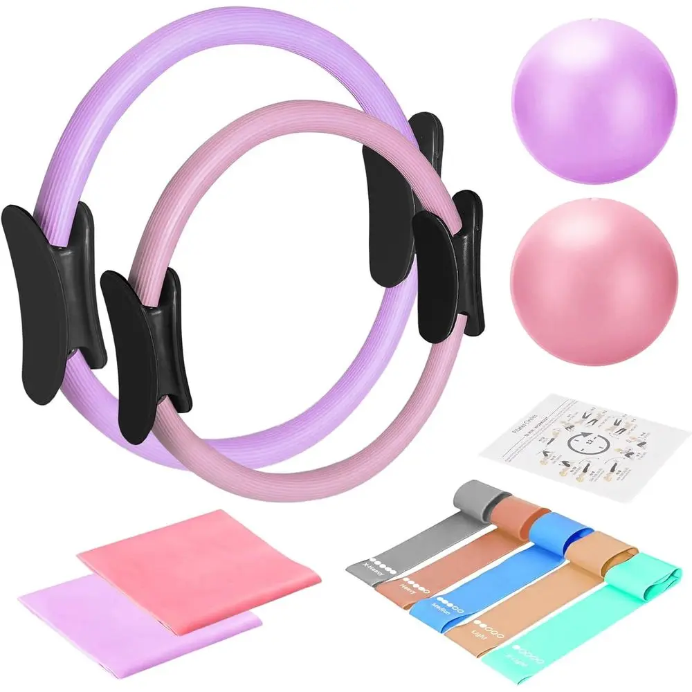 Pilates Ring and Ball Set with Resistance Bands - Home Workout Equipment - 14 & 12 Rings, 2 Balls, 5 Bands, Guide
Pilates Ring and Ball Set with Resistance Bands - Home Workout Equipment - 14 & 12 Rings, 2 Balls, 5 Bands, Guide