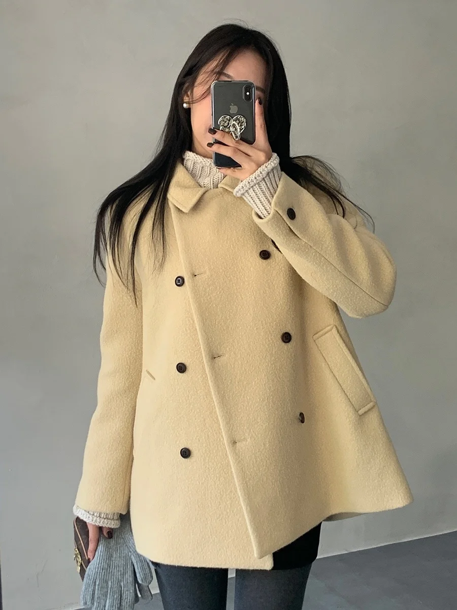 Ele Soft Agel Woolen Coat Women's Autumn Winter Sle Retro Double Button Lapel Small Size Woolen Outerwear
Ele Soft Agel Woolen Coat Women's Autumn Winter Sle Retro Double Button Lapel Small Size Woolen Outerwear