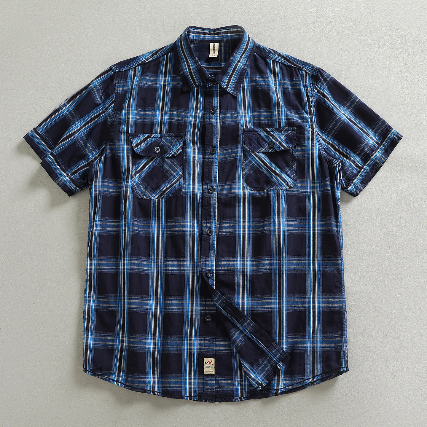 W18# Summer New Japanese Retro Short-Sleeve Turn-down Collar Double Pocket Plaid Shirt Men's 100% Cotton Washed Casual Blouse
W18# Summer New Japanese Retro Short-Sleeve Turn-down Collar Double Pocket Plaid Shirt Men's 100% Cotton Washed Casual Blouse