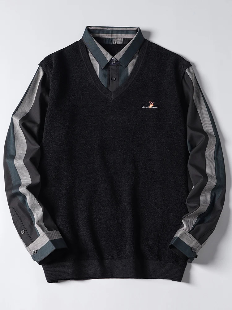 Men's Autumn Winter Faux Two-Piece Knitted Sweater Velvet Sensation Double Collar Vest Casual Faion Busin Sle
Men's Autumn Winter Faux Two-Piece Knitted Sweater Velvet Sensation Double Collar Vest Casual Faion Busin Sle