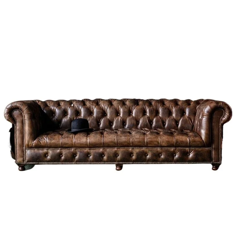 American retro leather sofa first layer cowhide large living room villa straight row buckle
American retro leather sofa first layer cowhide large living room villa straight row buckle
