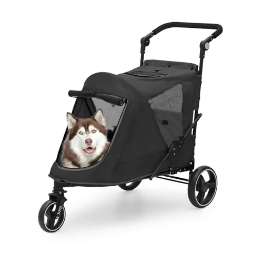 Large dog stroller for outdoor use, polyester fabric, black, 3-wheel stability and adjustable handlebar
Large dog stroller for outdoor use, polyester fabric, black, 3-wheel stability and adjustable handlebar