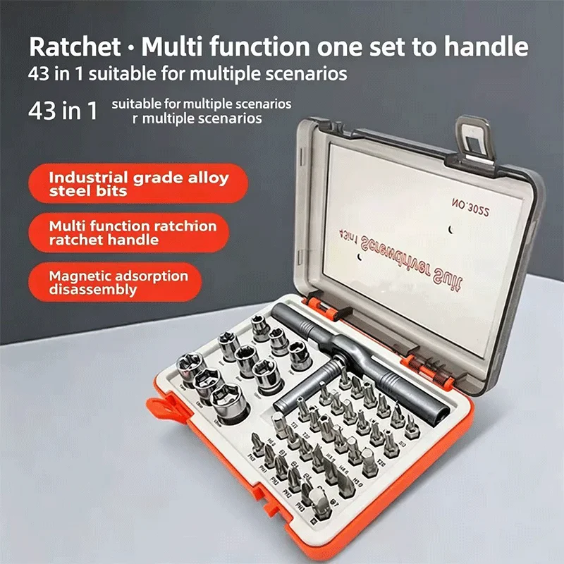 43/45/Ratchet Screwdriver Kit – Assembled Handle Multifunctional for DIY PC Furniture & Bicycle Repairs Man's Gift
43/45/Ratchet Screwdriver Kit – Assembled Handle Multifunctional for DIY PC Furniture & Bicycle Repairs Man's Gift
