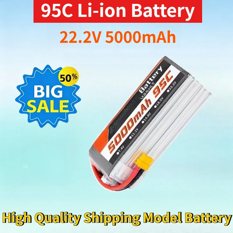 New 22.2V 5000mAh 95C Lithium-ion Rechargeable Battery Pack for Remote Control Vehicle Model High Quality Shipping Model Battery
New 22.2V 5000mAh 95C Lithium-ion Rechargeable Battery Pack for Remote Control Vehicle Model High Quality Shipping Model Battery