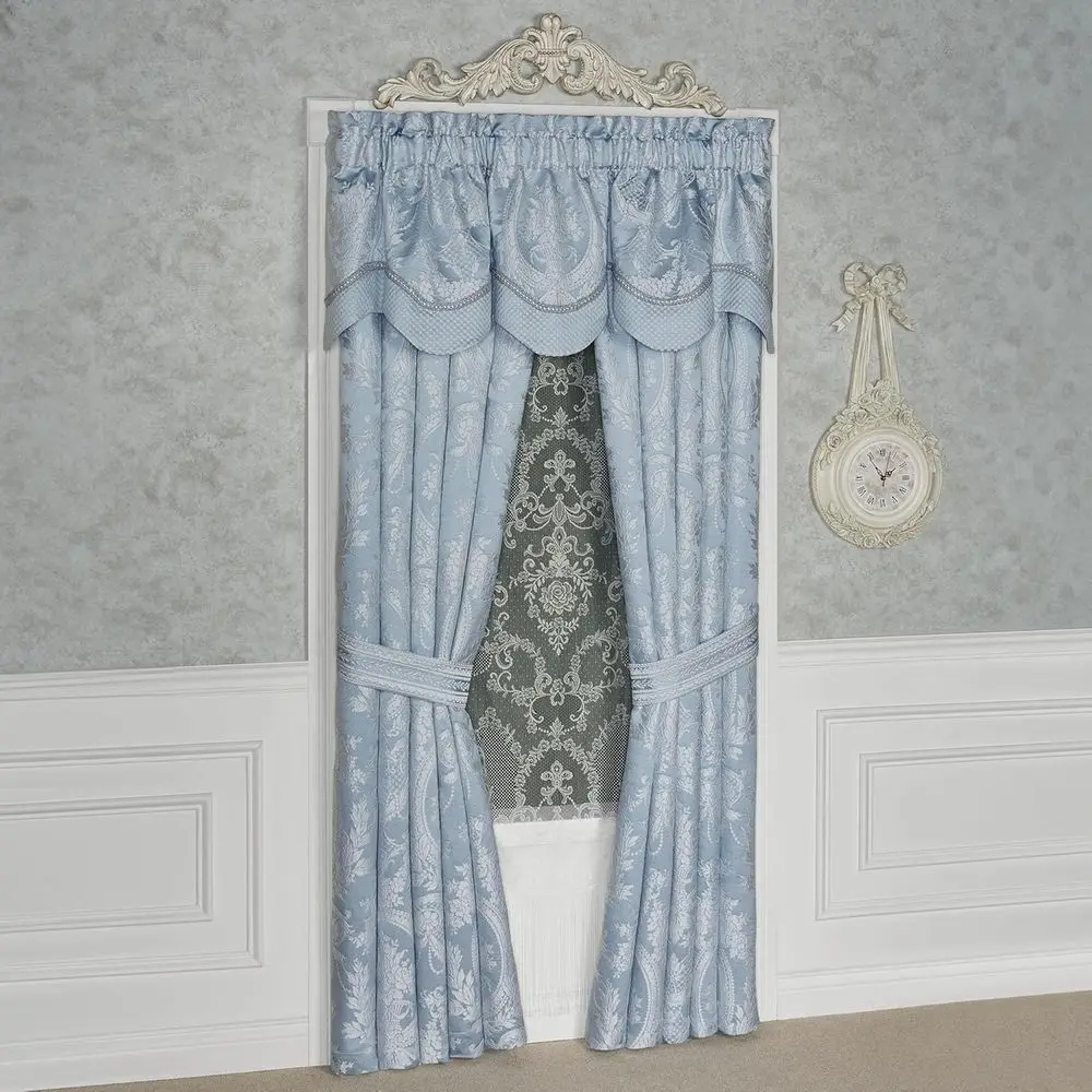 Platinum and Powder Blue Window Treatment Set with Traditional Floral Valance and Curtain Pair
Platinum and Powder Blue Window Treatment Set with Traditional Floral Valance and Curtain Pair