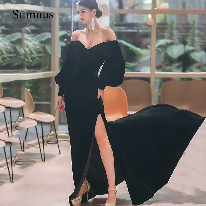 Sumnus Black Mermaid Prom Dresses Velour V-Neck Long Sleeves Evening Dress High Side Slit Party Gowns Saudi Arabia Custom Size
Sumnus Black Mermaid Prom Dresses Velour V-Neck Long Sleeves Evening Dress High Side Slit Party Gowns Saudi Arabia Custom Size
