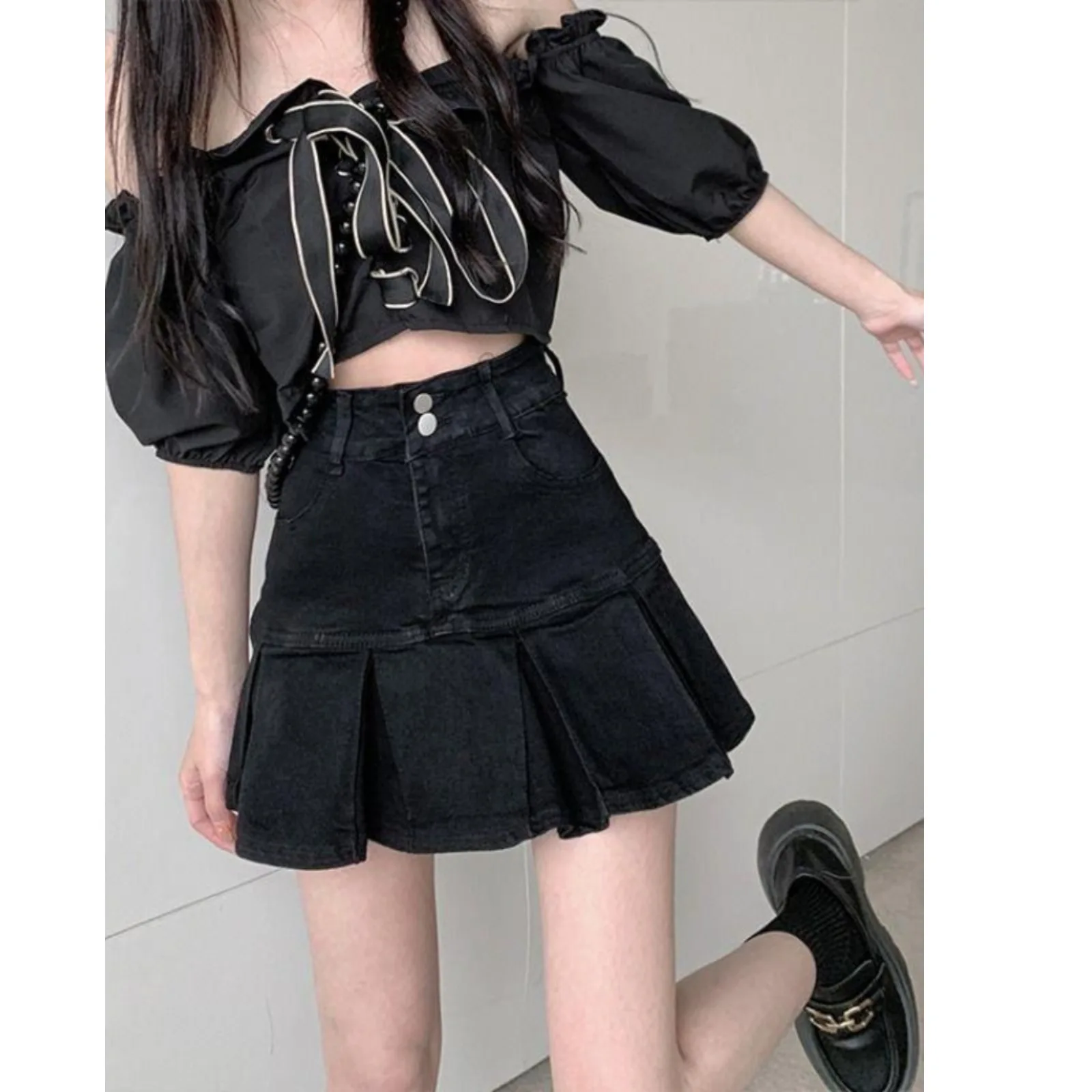 High Waist A-Line Skirt Denim Material Pleated Design plus Size Pear Shaped Hip Covering Women's Summer Slimming Skirt
High Waist A-Line Skirt Denim Material Pleated Design plus Size Pear Shaped Hip Covering Women's Summer Slimming Skirt
