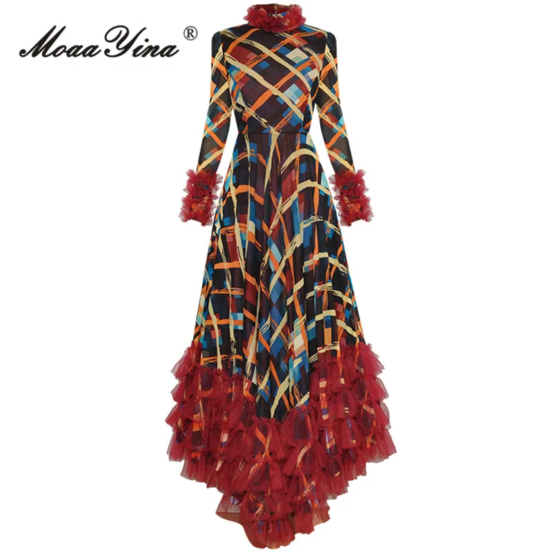 MoaaYina Autumn Fashion Designer Vintage Print Irregular Dress Women's Stand Collar Mesh Ruffles High Waist Slim Maxi Long Dress
MoaaYina Autumn Fashion Designer Vintage Print Irregular Dress Women's Stand Collar Mesh Ruffles High Waist Slim Maxi Long Dress