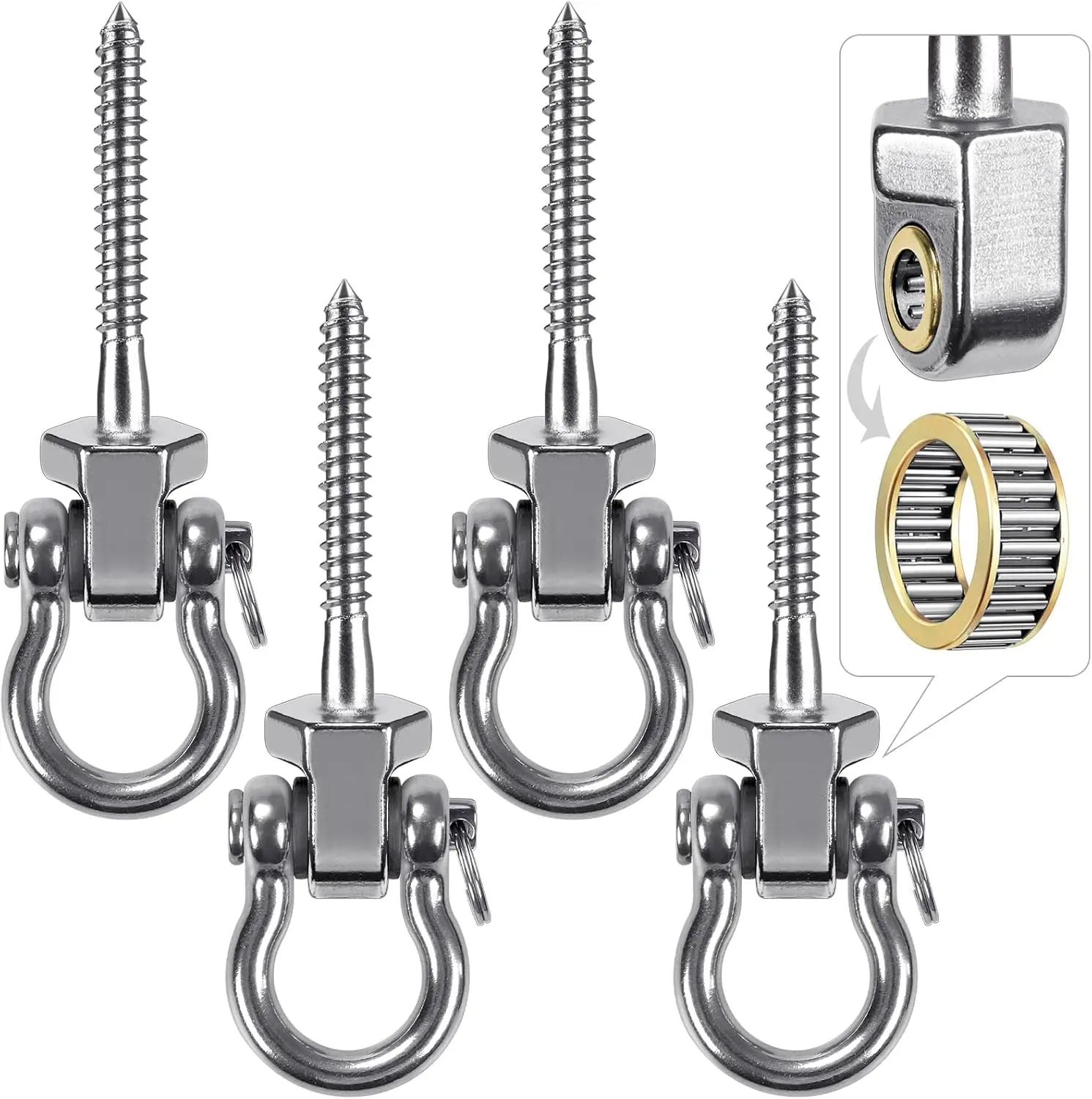 Heavy Duty Swing Hangers With Bearings - Set Of 4 Stainl Steel 304 Screw Brackets For Hanging Chairs, Swings, Hammocks,
Heavy Duty Swing Hangers With Bearings - Set Of 4 Stainl Steel 304 Screw Brackets For Hanging Chairs, Swings, Hammocks,