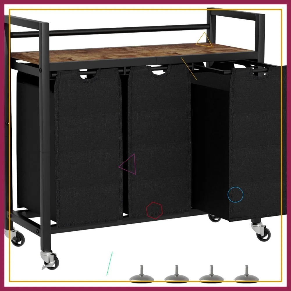 3-Bag Laundry Sorter Basket with Wheels & Shelf for Bedroom, Bathroom, Laundry Room - Black
3-Bag Laundry Sorter Basket with Wheels & Shelf for Bedroom, Bathroom, Laundry Room - Black