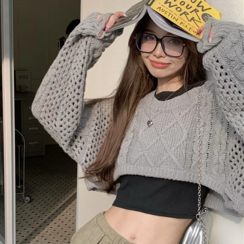 Pullovers Women Fall New Trendy Hollow Out Knitted Short Sweaters Loose Outwear Hotsweet All-match Leisure Simple Solid Ulzzang
Pullovers Women Fall New Trendy Hollow Out Knitted Short Sweaters Loose Outwear Hotsweet All-match Leisure Simple Solid Ulzzang