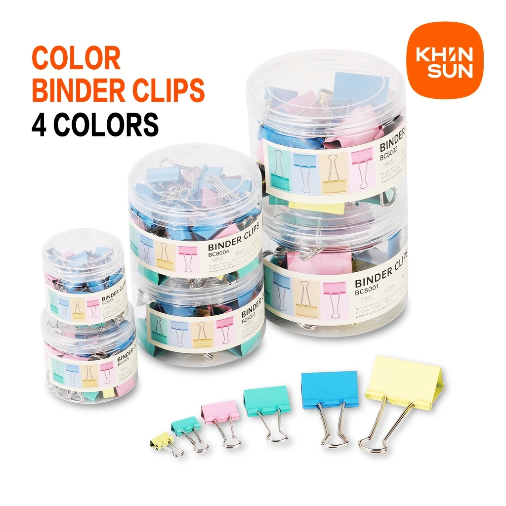 KHINSUN Color Binder Clips Metal Document Paper Binding Clip 5 Sizes Box Packing
KHINSUN Color Binder Clips Metal Document Paper Binding Clip 5 Sizes Box Packing
