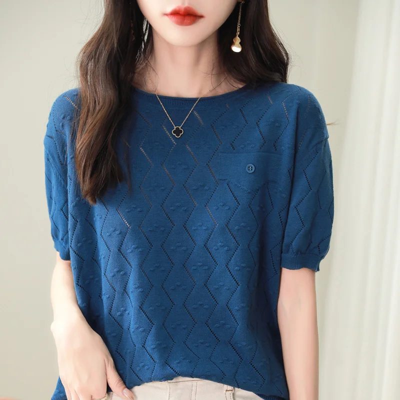 New Summer Fashion 100% Pure Cotton Women's Sweater T-shirt Solid Color O-Neck Pullover Short Sleeve Casual Knitted Large Top
New Summer Fashion 100% Pure Cotton Women's Sweater T-shirt Solid Color O-Neck Pullover Short Sleeve Casual Knitted Large Top