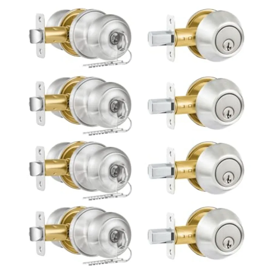 Exterior Door Lock Set, Satin Nickel Door Knob and Deadbolt Combo Set, Keyed Alike Entry Door Knobs with LockandKeys, Round Bal
Exterior Door Lock Set, Satin Nickel Door Knob and Deadbolt Combo Set, Keyed Alike Entry Door Knobs with LockandKeys, Round Bal