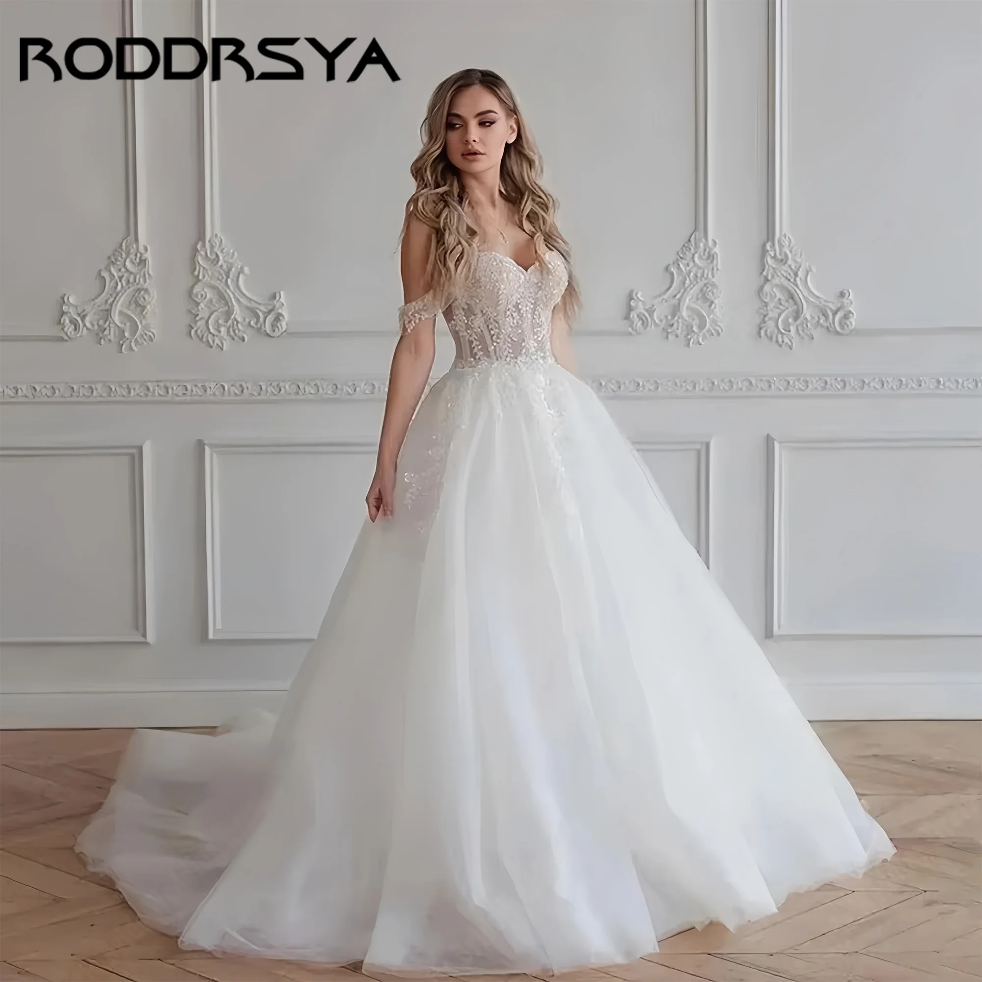 Sweetheart Collar Women Wedding Dresses Off The Shoulder Tulle A-Line Bridal Gowns Mopping Length Vestidos De Novias Customized
Sweetheart Collar Women Wedding Dresses Off The Shoulder Tulle A-Line Bridal Gowns Mopping Length Vestidos De Novias Customized