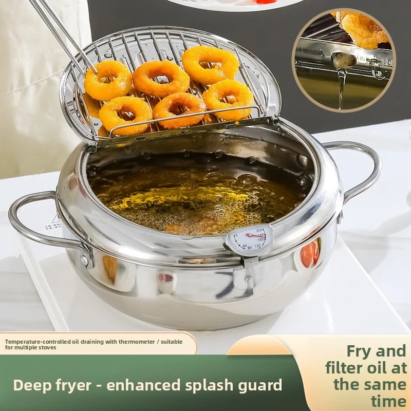Thickened stainless steel frying pot, Japanese-style temperature-controlled tempura mini fryer, mini fryer with filter and
Thickened stainless steel frying pot, Japanese-style temperature-controlled tempura mini fryer, mini fryer with filter and